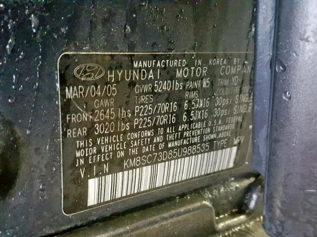 KM8SC73D85U988535 - 2005 HYUNDAI SANTA FE G 石墨色 照片 10