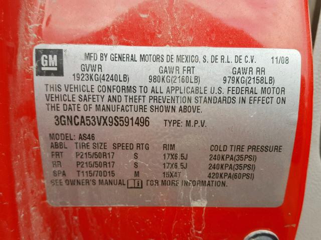 3GNCA53VX9S591496 - 2009 CHEVROLET HHR LT RED photo 10