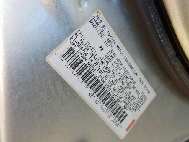 JT6HF10U1Y0153287 - 2000 LEXUS RX 300 SILVER photo 10