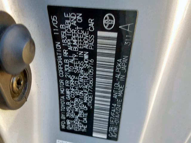 JTKDE177060105716 - 2006 TOYOTA SCION TC ვერცხლისფერი ფოტო 10