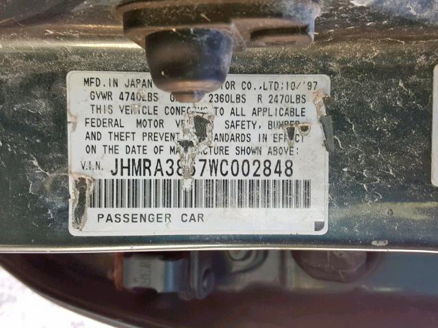 JHMRA3867WC002848 - 1998 HONDA ODYSSEY LX GRAY photo 10