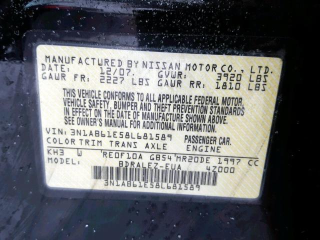 3N1AB61E58L681589 - 2008 NISSAN SENTRA 2.0 BLACK photo 10