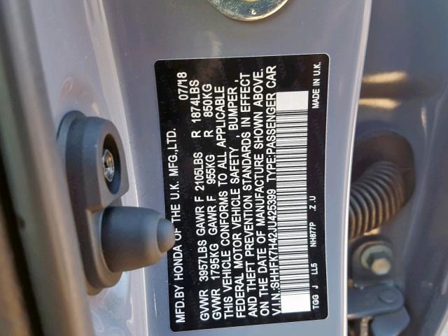 SHHFK7H42JU425399 - 2018 HONDA CIVIC SPOR GRAY photo 10