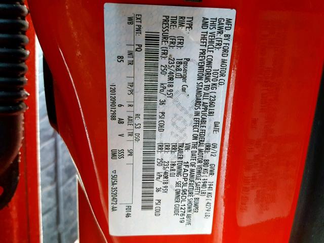 1FADP3L95DL127619 - 2013 FORD FOCUS ST RED photo 10