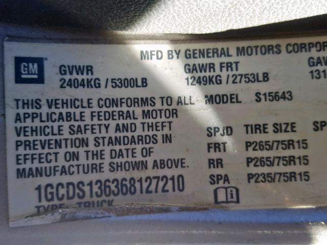 1GCDS136368127210 - 2006 CHEVROLET COLORADO GRAY photo 10