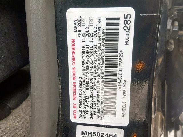 JA4MW51R01J038294 - 2001 MITSUBISHI MONTERO LI BLACK photo 10