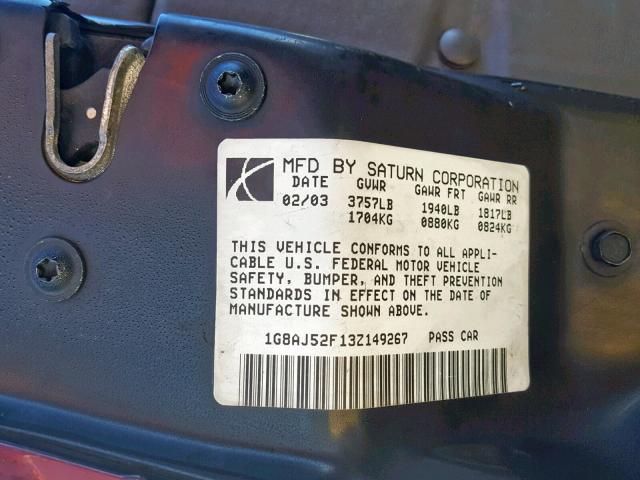 1G8AJ52F13Z149267 - 2003 SATURN ION LEVEL 紫色 照片 10