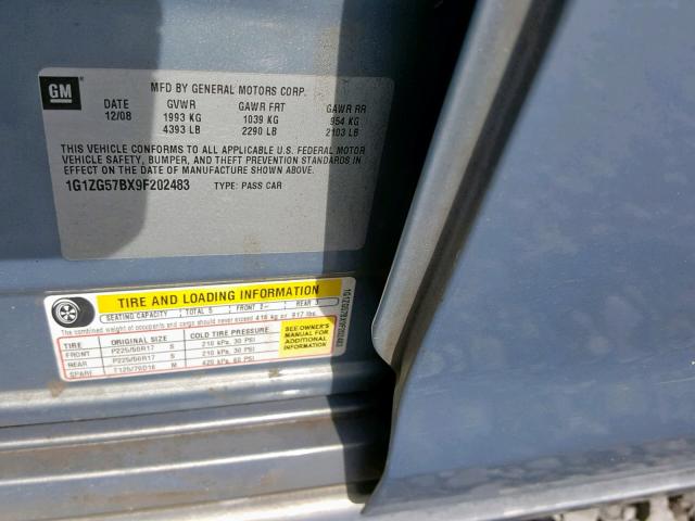 1G1ZG57BX9F202483 - 2009 CHEVROLET MALIBU LS 灰色 照片 10