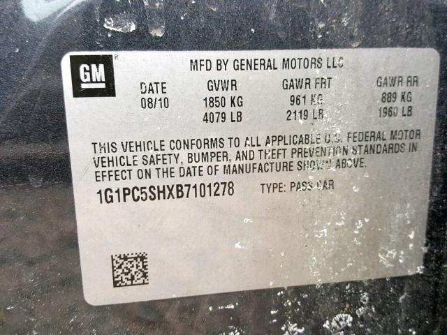 1G1PC5SHXB7101278 - 2011 CHEVROLET CRUZE LS GRAY photo 10