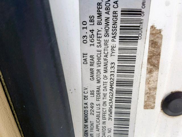 3VWRW3AG2AM023133 - 2010 VOLKSWAGEN NEW BEETLE Weiß Foto 10