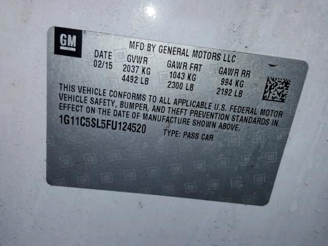 1G11C5SL5FU124520 - 2015 CHEVROLET MALIBU 1LT WHITE photo 10