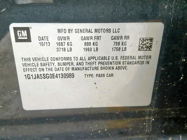 1G1JA5SG0E4130989 - 2014 CHEVROLET SONIC LS GRAY photo 10