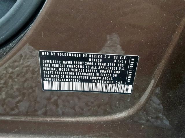 3VW1K7AJXEM408862 - 2014 VOLKSWAGEN JETTA BASE BLACK photo 10