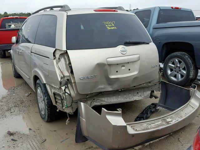 5N1BV28U06N100314 - 2006 NISSAN QUEST S BEIGE photo 3
