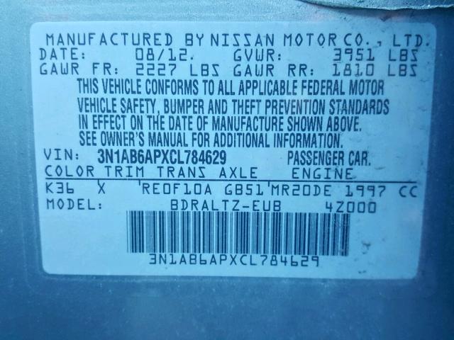 3N1AB6APXCL784629 - 2012 NISSAN SENTRA 2.0 SILVER photo 10