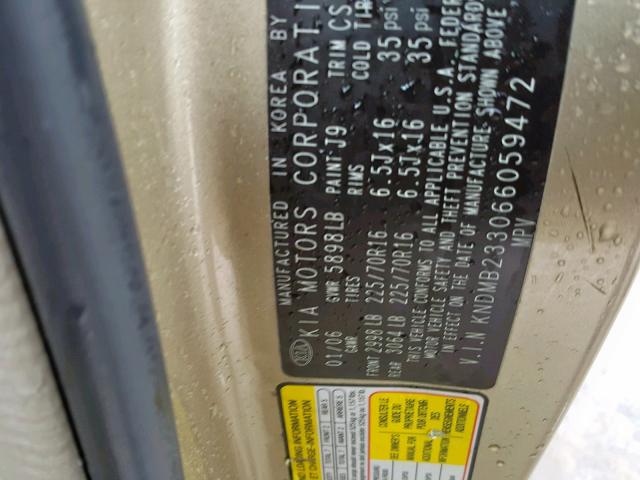 KNDMB233066059472 - 2006 KIA SEDONA EX GOLD photo 10