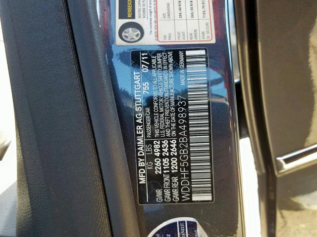 WDDHF5GB2BA498937 - 2011 MERCEDES-BENZ E 350 GRAY photo 10