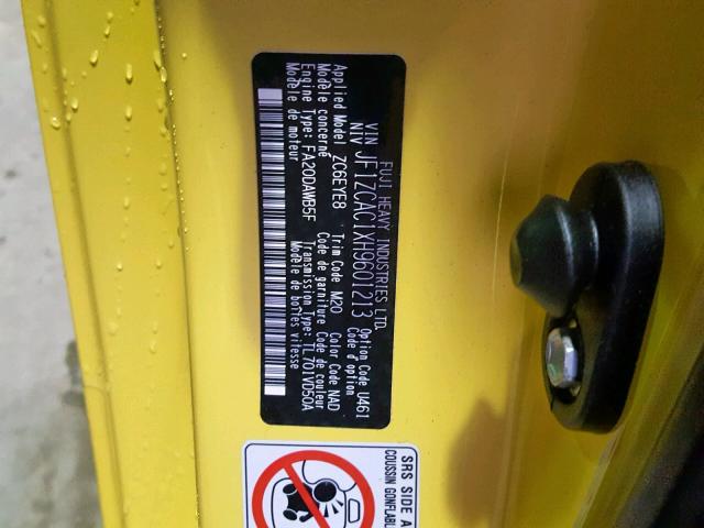 JF1ZCAC1XH9601213 - 2017 SUBARU BRZ 2.0 LI YELLOW photo 10