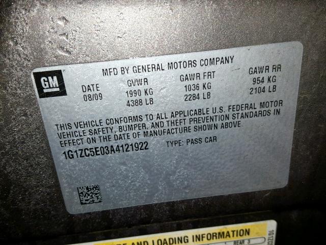 1G1ZC5E03A4121922 - 2010 CHEVROLET MALIBU 1LT GRAY photo 10