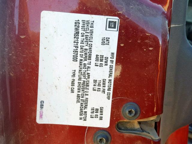 1G2WR52121F167000 - 2001 PONTIAC GRAND PRIX BURGUNDY photo 10