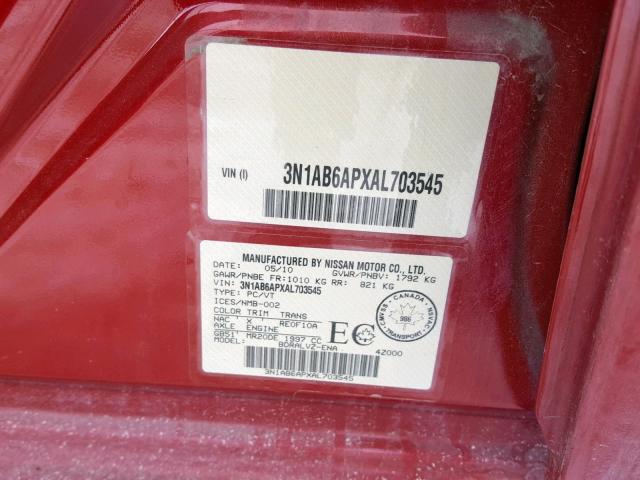 3N1AB6APXAL703545 - 2010 NISSAN SENTRA 2.0 RED photo 10