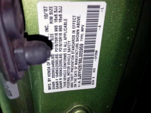 5J6YH28788L005959 - 2008 HONDA ELEMENT EX GREEN photo 10