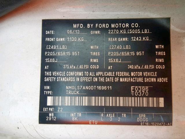 NM0LS7AN0DT169611 - 2013 FORD TRANSIT CO TWO TONE photo 10