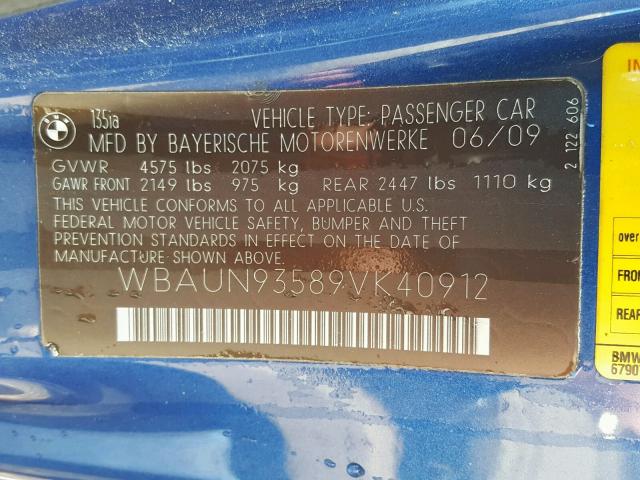 WBAUN93589VK40912 - 2009 BMW 135 I BLUE photo 10