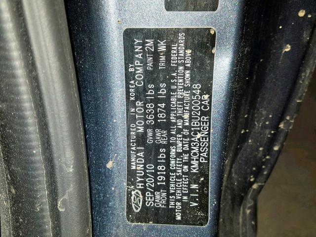 KMHCM3AC1BU200548 - 2011 HYUNDAI ACCENT GL BLUE photo 10