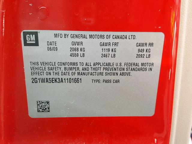 2G1WA5EK3A1101661 - 2010 CHEVROLET IMPALA LS RED photo 10