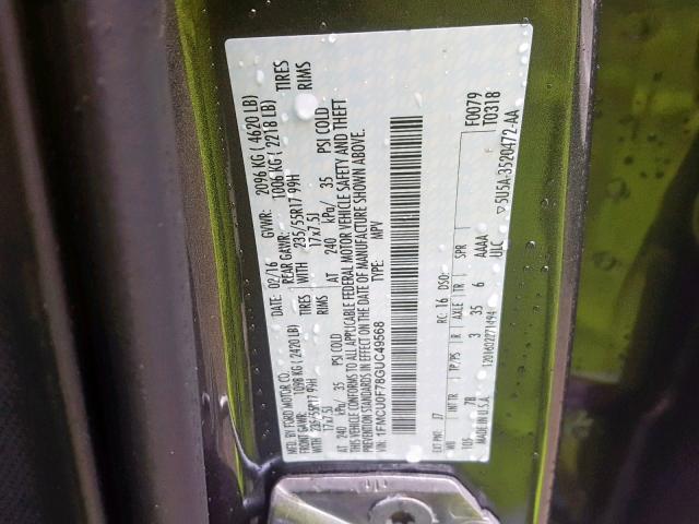 1FMCU0F78GUC49568 - 2016 FORD ESCAPE S GRAY photo 10