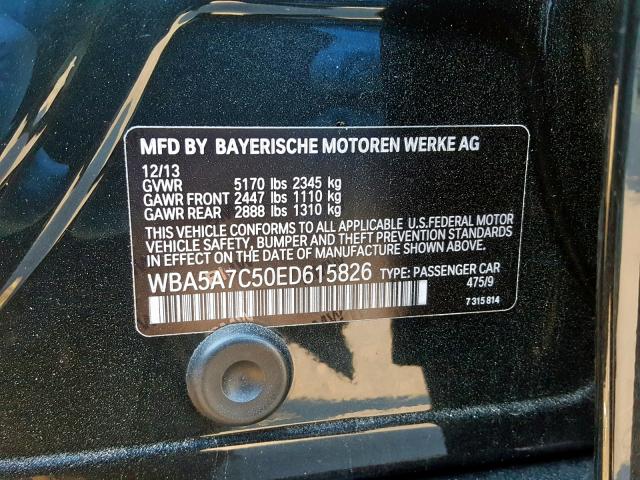 WBA5A7C50ED615826 - 2014 BMW 528 XI BLACK photo 10