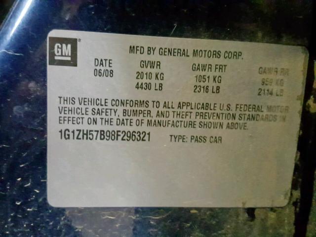 1G1ZH57B98F296321 - 2008 CHEVROLET MALIBU 1LT 蓝色 照片 10