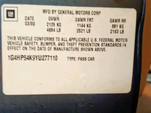 1G4HP54K9YU277110 - 2000 BUICK LESABRE CU BLUE photo 10