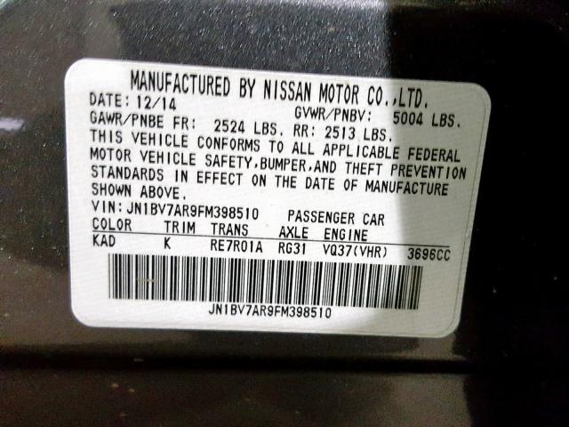 JN1BV7AR9FM398510 - 2015 INFINITI Q50 BASE GRAY photo 10