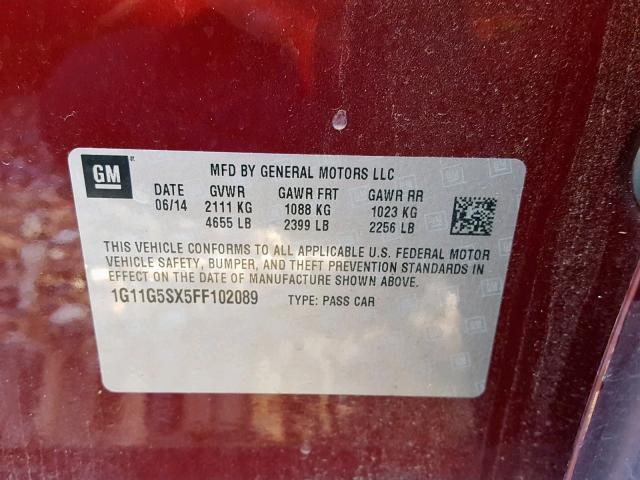 1G11G5SX5FF102089 - 2015 CHEVROLET MALIBU LTZ 栗色 照片 10