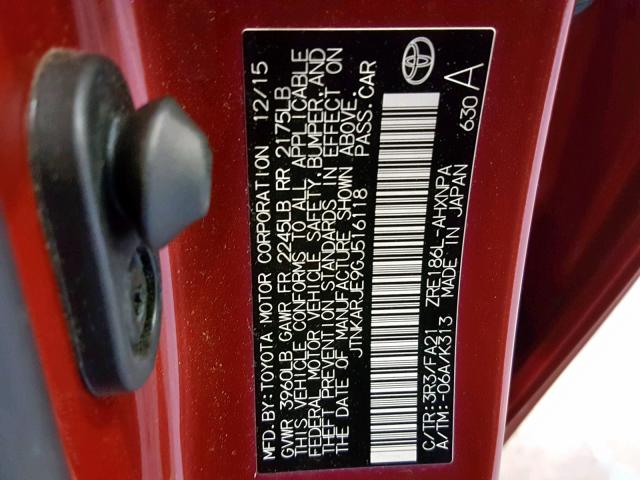 JTNKARJE9GJ516118 - 2016 TOYOTA SCION IM RED photo 10