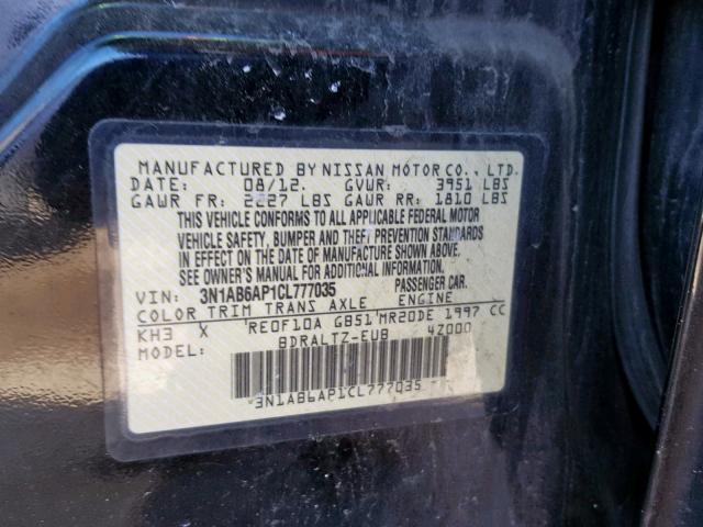 3N1AB6AP1CL777035 - 2012 NISSAN SENTRA 2.0 BLACK photo 10