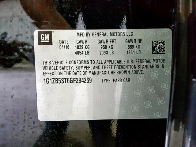 1G1ZB5ST6GF284269 - 2016 CHEVROLET MALIBU LS BLACK photo 10