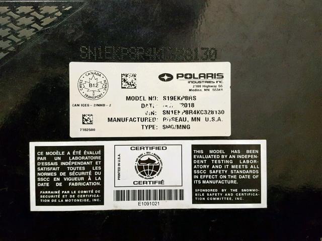 SN1EKP8R4KC328130 - 2019 POLARIS SNOWMOBILE BLACK photo 10