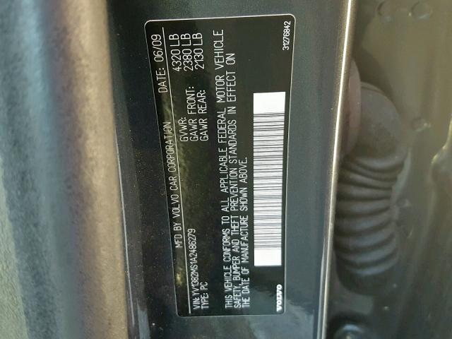 YV1382MS1A2486279 - 2010 VOLVO S40 2.4I GRAY photo 10