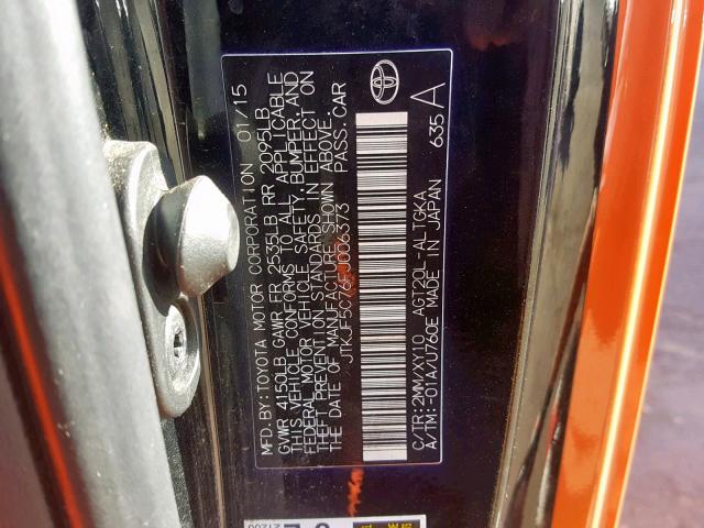 JTKJF5C76FJ006373 - 2015 TOYOTA SCION TC შავი ფოტო 10