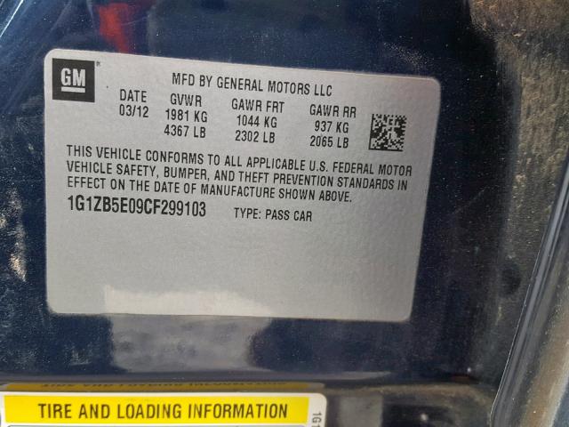 1G1ZB5E09CF299103 - 2012 CHEVROLET MALIBU LS BLUE photo 10