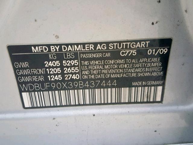 WDBUF90X39B437444 - 2009 MERCEDES-BENZ E 550 4MAT SILVER photo 10