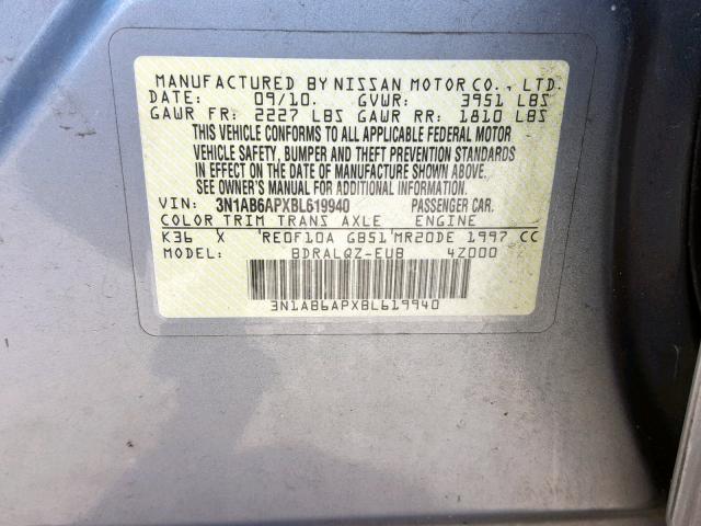 3N1AB6APXBL619940 - 2011 NISSAN SENTRA 2.0 GRAY photo 10