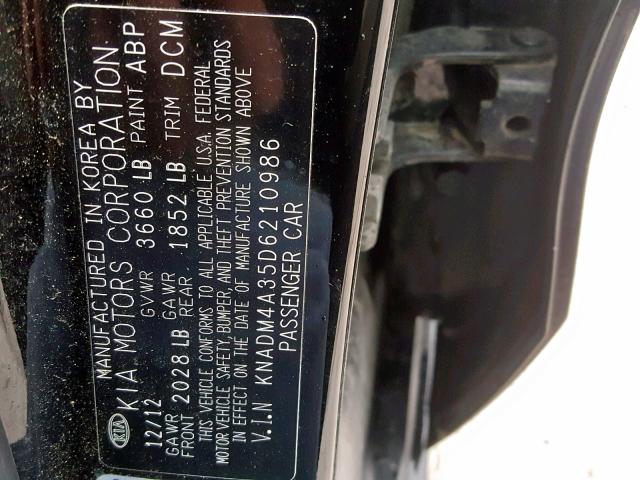 KNADM4A35D6210986 - 2013 KIA RIO LX BLACK photo 10