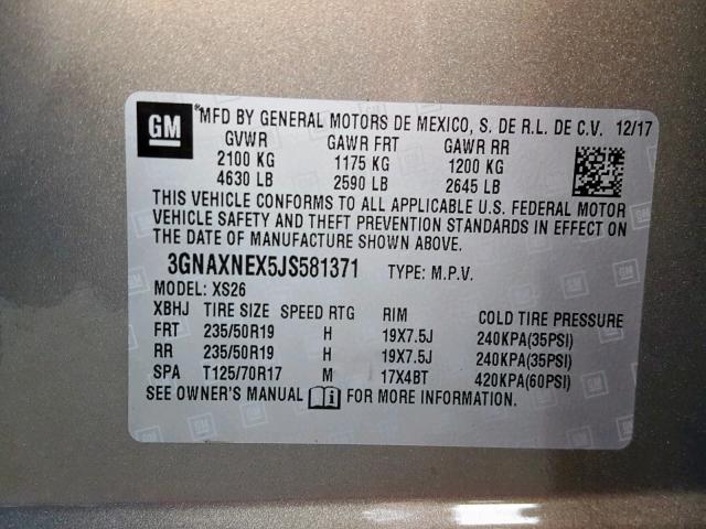 3GNAXNEX5JS581371 - 2018 CHEVROLET EQUINOX PR GOLD photo 10