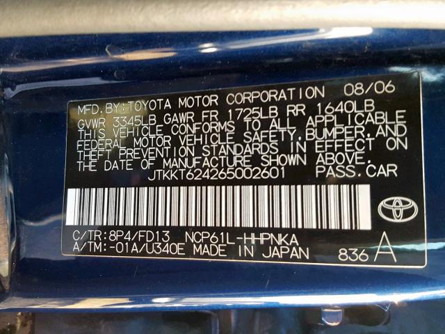 JTKKT624265002601 - 2006 TOYOTA SCION XA BLUE photo 10