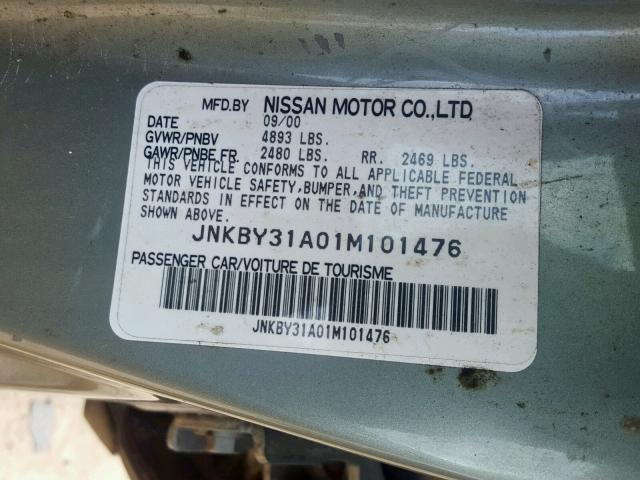 JNKBY31A01M101476 - 2001 INFINITI Q45 BASE GREEN photo 10