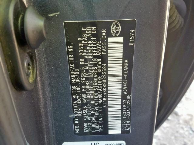 4T1BE46K89U325684 - 2009 TOYOTA CAMRY BASE GRAY photo 10